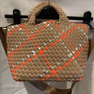 Naghedi Neoprene Basket Weave Tote Handbag Crossbody & Pouch